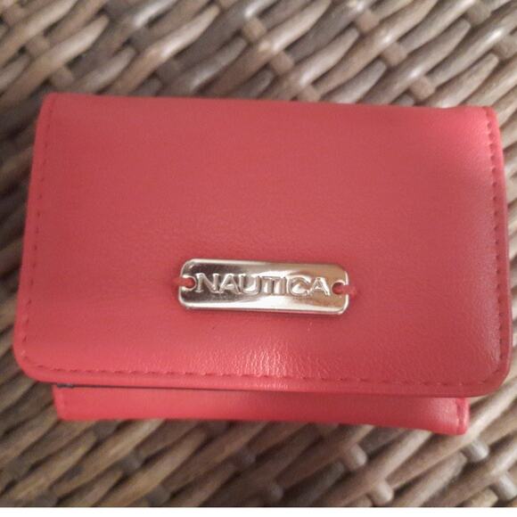 Nautica Red Faux Leather Small Wallet ID Holder Coin Pouch Bifold Unisex 4"X3.5" - Picture 1 of 8